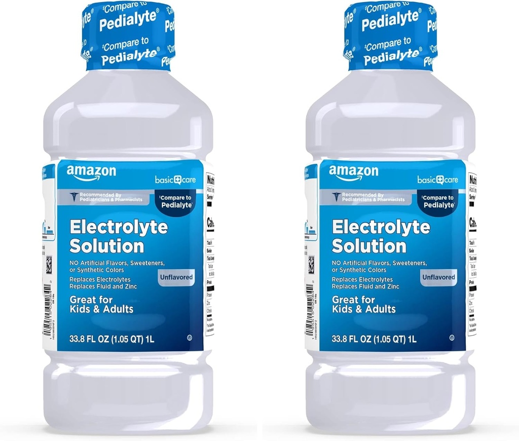   Basic Care Oral Electrolyte Solution, Unflavored, 33.8 Fl Oz (Pack of 2)