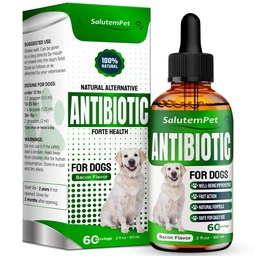 Natural Antibiotics for Dogs and Puppies – Antibiotics for Dogs of All Ages – Herbal Ingredients – Helps with Allergies and UTIs – for Balanced Digestion – Joint Care – Bacon Taste – 2 Oz