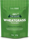 Sari Foods Organic Wheatgrass Powder - Wheat Grass Juice Powder with Chlorophyll, Antioxidants & Vitamins (15 Ounce)