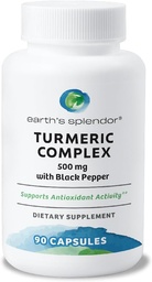 Earth's Splendor Turmeric Complex 500mg with Black Pepper, 90 Capsules - Supports Antioxidant Activity and Joint Health* - 1.5 Month Supply