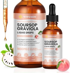 Graviola Soursop Leaf Extract Liquid - Soursop Bitters Liquid, Support Immune, Relax, Liver and Sleep, Sugar & Alcohol-Free, Highly Absorbable Formula, White Peach Flavor, 2 Fl Oz