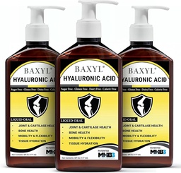 BAXYL Liquid Hyaluronic Acid Supplement - Natural Citric Acid, Potassium Sorbate Ingredients Formulated Flavorless Syrup - Provide Healthy Cartilage & Bone Formation - 3 Bottles of 6 Fl Oz