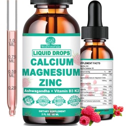 Calcium Magnesium Zinc D3 with Calm Magnesium Glycinate Plus Ashwagandha, L-Theanine, Liquid Calcium with Vitamin D3 and Magnesium Supplement for Immune, Bone, Muscle, Mood & Sleep Support
