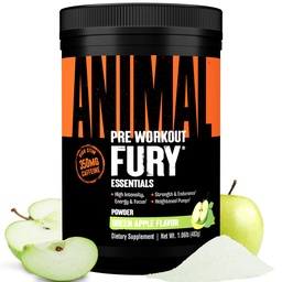 Animal Fury Pre Workout Powder - Green Apple, 350mg Caffeine, BCAA Amino Acids, 2g Beta Alanine, Citrulline & Tyrosine, Energy, Focus, Strength, Endurance, Preworkout for Men & Women, 30 Servings