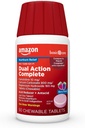   Basic Care Dual Action Complete, Chewable Acid Reducer Plus Antacid Tablets, Berry Flavor, Heartburn Medicine, Acid Indigestion Relief, 50 Count