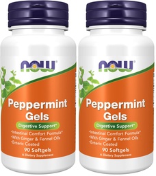NOW Foods Supplements, Peppermint Gels with Ginger & Fennel Oils, Enteric Coated, Digestive Support*, 90 Softgels, (Pack of 2)