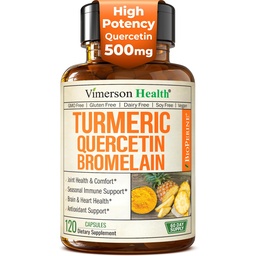 Quercetin with Bromelain Turmeric Curcumin Supplement – Triple Action: Allergy Relief, Inflammation and Joint Support with Organic Tumeric + Bioperine for Max Absorption – 120 Quercetin 500mg Capsules
