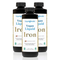 LIQUIDHEALTH Vegan Liquid Iron Supplement with SunActive & Ferrochel Fe - Natural Energy, Immune System & Metabolic Support, Increase Mental Clarity, Prenatal/Postnatal - USA Made, Non-GMO (3 Pack)