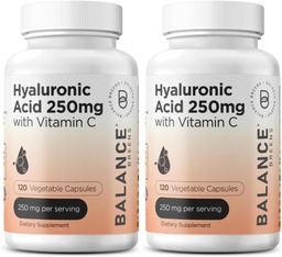 Pure Hyaluronic Acid Supplement 250mg with Vitamin C 50mg, 120 Vegan Capsules - Skin Hydration for Natural Glow, Hair, Nails, Bone & Joint Health Formula
