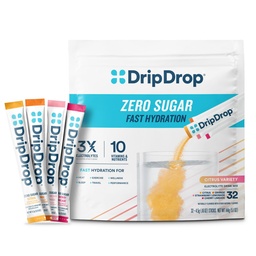 DripDrop Sugar Free Hydration Packets - Zero Citrus Variety Pack - Single Serve Electrolytes Powder Drink Mix - Cherry Limeade, Citrus, Orange, Strawberry Lemonade - Non-GMO, Gluten Free - 32 Sticks