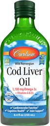 Carlson Cod Liver Oil, 1100 mg, Omega-3s, Unflavored, 250 mL (8.4 Fl Oz)