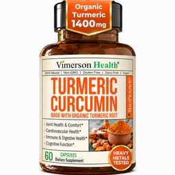 Turmeric Curcumin Supplement – 1400mg Organic Turmeric Curcumin with Black Pepper Extract for Max Absorption – Digestive & Joint Supplements for Men & Women w. Tumeric Extract & Bioperine – 60 Caps