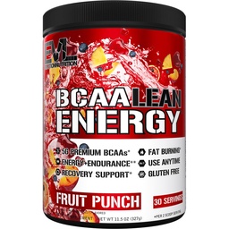 EVL BCAA Lean Energy Powder - Pre Workout Green Tea Fat Burner Support with BCAAs Amino Acids and Clean Energizers - BCAA Powder Post Workout Recovery Drink for Lean Muscle Recovery - Fruit Punch