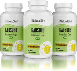 NaturalSlim Natural Potassium Citrate Gluconate 99 mg - Kadsorb Supports Electrolyte Balance & Normal pH - Absorbable Potassium Supplements with Essential Minerals - Non GMO 400 Capsules 3 Pack