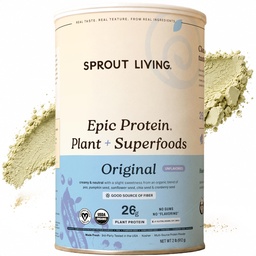 Sprout Living Plant Based Protein & Superfoods Powder, Original, Unflavored | Organic Protein Powder, Vegan, Non Dairy, Non-GMO, Gluten Free, Sugar Free, Perfect Keto Drink Mix (2 lb)