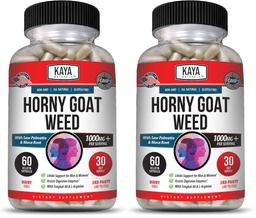 Kaya Naturals Horny Goat Weed Extract with Maca - Complex with Saw Palmetto Ginseng, Arginine Vitamin Supplement - Horny Goat Weed - 60 Count (Pack of 2)