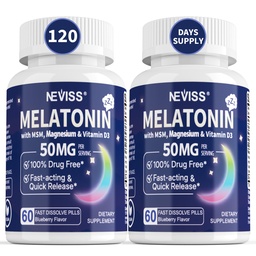 Melatonin 50mg Extra Strength Fast Dissolve Tablets with Magnesium, 120Cts