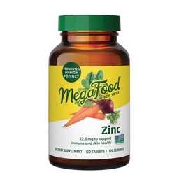 MegaFood Zinc Supplements for Women & Men - Vegan Immune Support Supplement with 22.5 mg High Potency Fermented Zinc Tablets - Made with Real Food - 120 Tablets, 120 Servings