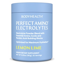 BodyHealth PerfectAmino Electrolyte Powder No Sugar, Hydration Fasting Keto Zero Sugar Electrolytes Drink Mix with Trace Minerals - Lemon Lime - 30 Servings
