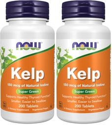 NOW Supplements, Kelp 150 mcg of Natural Iodine, Easier to Swallow Tablet, Super Green, 200 Tablets (Pack of 2)