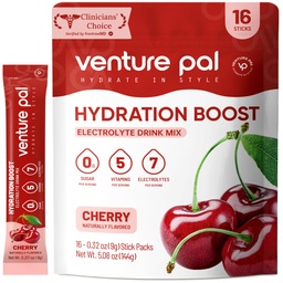 Venture Pal Sugar Free Electrolyte Powder Packets - Liquid Daily IV Drink Mix for Rapid Hydration & Party Recovery | 5 Vitamins & 7 Electrolytes| Keto Friendly | Non-GMO | Certified Vegan | 16 Sticks