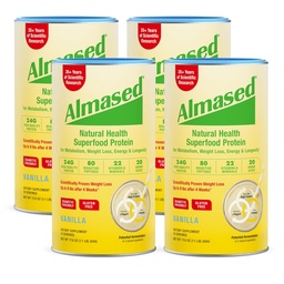 Almased Vanilla Meal Replacement Shake - Low-Glycemic High Plant Base Protein Powder- Nutritional Weight Health Support Supplement - Vanilla Flavor - 17.6 oz (1.1 Pound (4 Pack))
