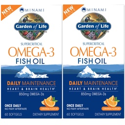 Garden of Life EPA/DHA Omega 3 Fish Oil - Minami Natural Brain Function, Heart and Mood Supplement, 120 Count (60-ct 2-Pack)