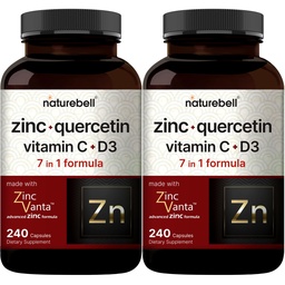 NatureBell Zinc Quercetin with Vitamin C & D3, 480 Capsules (2 Pack) | Quercetin 1,000mg + Zinc 50mg + Vitamin C 250mg + Vitamin D3 5,000 IU | 4-in-1 Advanced Immune & Lung Support | ZincVanta Formula