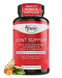 Pure By Nature Joint Support, Glucosamine with Chondroitin Turmeric MSM Boswellia Supplement, 180 Capsules