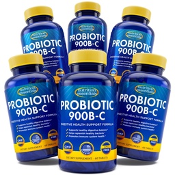 Probiotics for Women and Men with Natural Lactase Enzyme & Prebiotic Fiber for Digestive Health - 80percent + Stronger Supplement for Gut Health Support - 6 Count of 60 Tablets