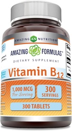 Amazing Formulas Vitamin B12 Supplement | 1000 Mcg per Serving | Tablets | Non-GMO | Gluten-Free | Made in USA (1 Pack, 300 Count)