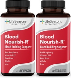 LifeSeasons Blood Nourish-R - Iron Supplement - Non Constipating - Supports Anemia, Fatigue, Paleness & Dizziness - Blood Building - Iron, Alfalfa, Raspberry & Vitamin B-12-60 Capsules (Pack of 2)