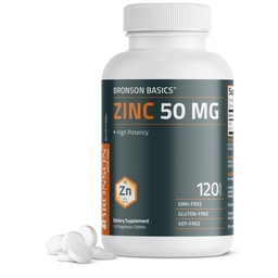 Bronson Zinc 50 MG High Potency Supports Skin Health - Non-GMO, 120 Vegetarian Tablets