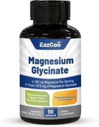 Magnesium Glycinate Capsules 1270mg, 380mg Magnesium Supplement, High Absorption Magnesium Glycinate Supplement, Non-GMO No Gluten, 90 Capsules