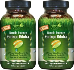 Irwin Naturals Double-Potency Ginkgo Biloba – 60 Liquid Soft-Gels – Brain, Focus & Circulation Support - 2 Pack