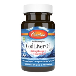 Carlson Labs Norwegian Cod Liver Oil, Natural Source of Vitamins A and D, 100 Softgels