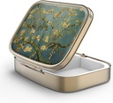Pill Case Pill Box with Mirror Retro 2 Compartment Small Pill Case for Purse or Pocket Bronze Rectangular Pill Box or Vitamins, Fish Oil, Supplements, Pill Containe Travel Gifts（Vangogh Art）