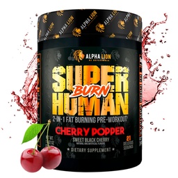 ALPHA LION Superhuman Burn – 2 in 1 Metabolism Booster Pre Workout and Thermogenic Fat Burner for Men – Appetite Suppressant and Weight Loss Supplement (21 Servings, Sweet Black Cherry Flavor)