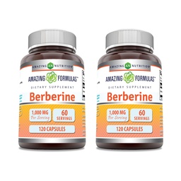 Amazing Formulas Berberine 1000mg Per Serving Capsules Supplement | Non GMO | Gluten Free | Made in USA (120 | 2 Pack)