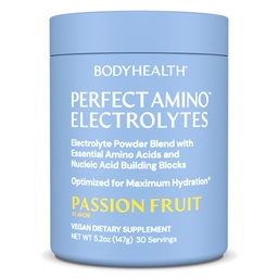 BodyHealth PerfectAmino Electrolytes Powder No Sugar, Hydration Fasting Keto Zero Sugar Electrolytes Drink Mix with Trace Minerals - Passion Fruit - 30 Servings