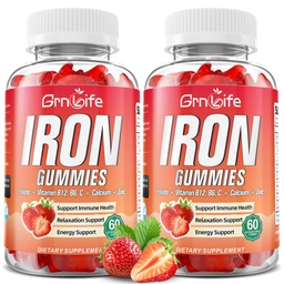 Iron Gummies for Women, Men & Kids, Sugar Free Iron Supplement with Calcium, Zinc, Folate & Vitamin B12, C, B6 - for Blood Building & Energy Support, Anemia, Strawberry, 120 Count