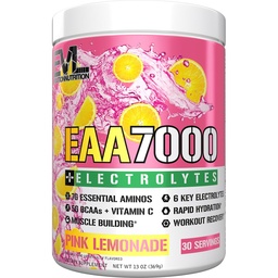 Evlution Nutrition EAA7000 + Electrolytes - Pre & Post Workout Powder - Muscle Building + Recovery Supplement - 7g EAAs + 5g BCAAs + 6 Key Electrolytes - Rapid Hydration - 30 Servings - Pink Lemonade