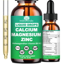 Calcium Magnesium Zinc Liquid Drops with Vitamin D3 K2, High Potency Calcium Magnesium Supplement w/Magnesium Complex, Zinc, Theanine丨Gluten Free丨 for Immune, Bone,Muscle, Mood & Sleep Support