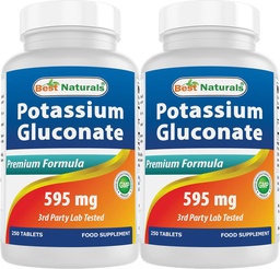 Best Naturals Potassium Gluconate 595 mg 250 Tablets (250 Count (Pack of 2))