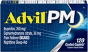 Advil PM (120 Count) Pain Reliever/Nighttime Sleep Aid Coated Caplet, 200mg Ibuprofen, 38mg Diphenhydramine (Pack of 2)