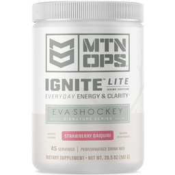 MTN OPS Ignite Lite Energy Drink Powder Gluten Free Nitric Oxide Supplement Drink Mix, L Arginine, L Citrulline, Caffeine & Nootropic Sugar Free Drink Mix, 45 Servings, Strawberry Daiquiri Flavor by Eva Shockey