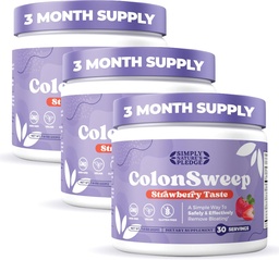 ColonSweep - Strawberry Flavored Probiotic Psyllium Husk Powder Colon Cleanser,7.8 oz. Fiber Supplement Support for Gut Health - Cleanse for Bloating Relief & Detox- 30 Servings (Pack of 3)