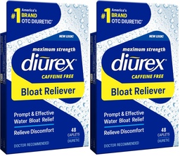 Diurex Caffeine-Free Bloat Relief, Maximum Strength, Relieve Water Bloat Discomfort, Up to 6 Hours of Relief, 48 Count (Pack of 2)