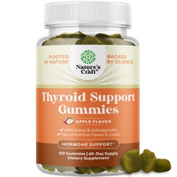 Natures Craft Thyroid Support Gummies - Thyroid Support Gummies for Comprehensive Support for Men and Women with Iodine Selenium and Other Potent Vitamins - Gelatin-Free Non-GMO - 120 Count