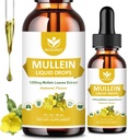 4-in-1 Mullein Leaves Extract Drops for Lungs - Respiratory Support and Lungs Cleanse, Mullein Liquid Supplements with Elderberry, Marshmallow Root & Orange Peel, Natural Flavor, 1 Fl Oz (2 Pack)
